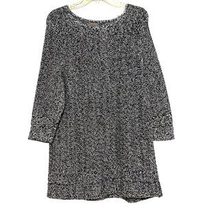 Chico's Easywear Marled Pullover Sweater XL Black White Boho Artsy Dark Academia